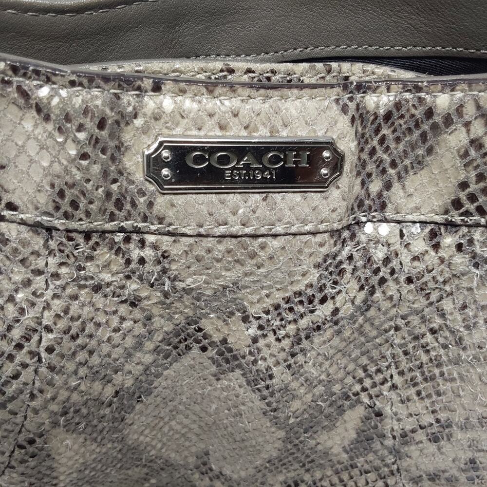 Coach Python Print Leather Hobo Shoulder Bag Gray Snake Embossed Purse - Picture 4 of 10